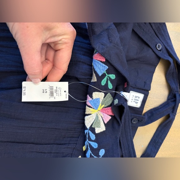 GAP Cotton Embroidered Navy Blue Kids Dress Size Large - Picture 5 of 6